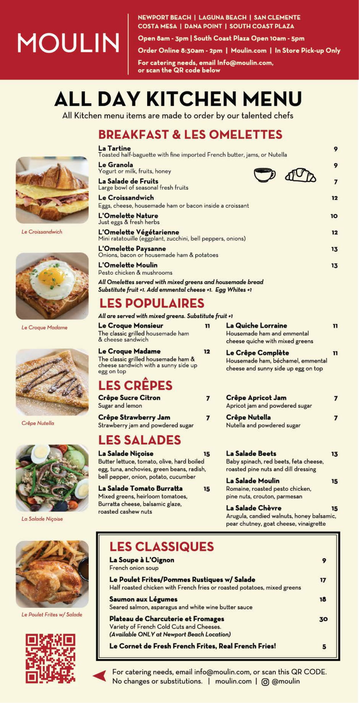 Moulin Laguna San Clemente Dana Point menu front